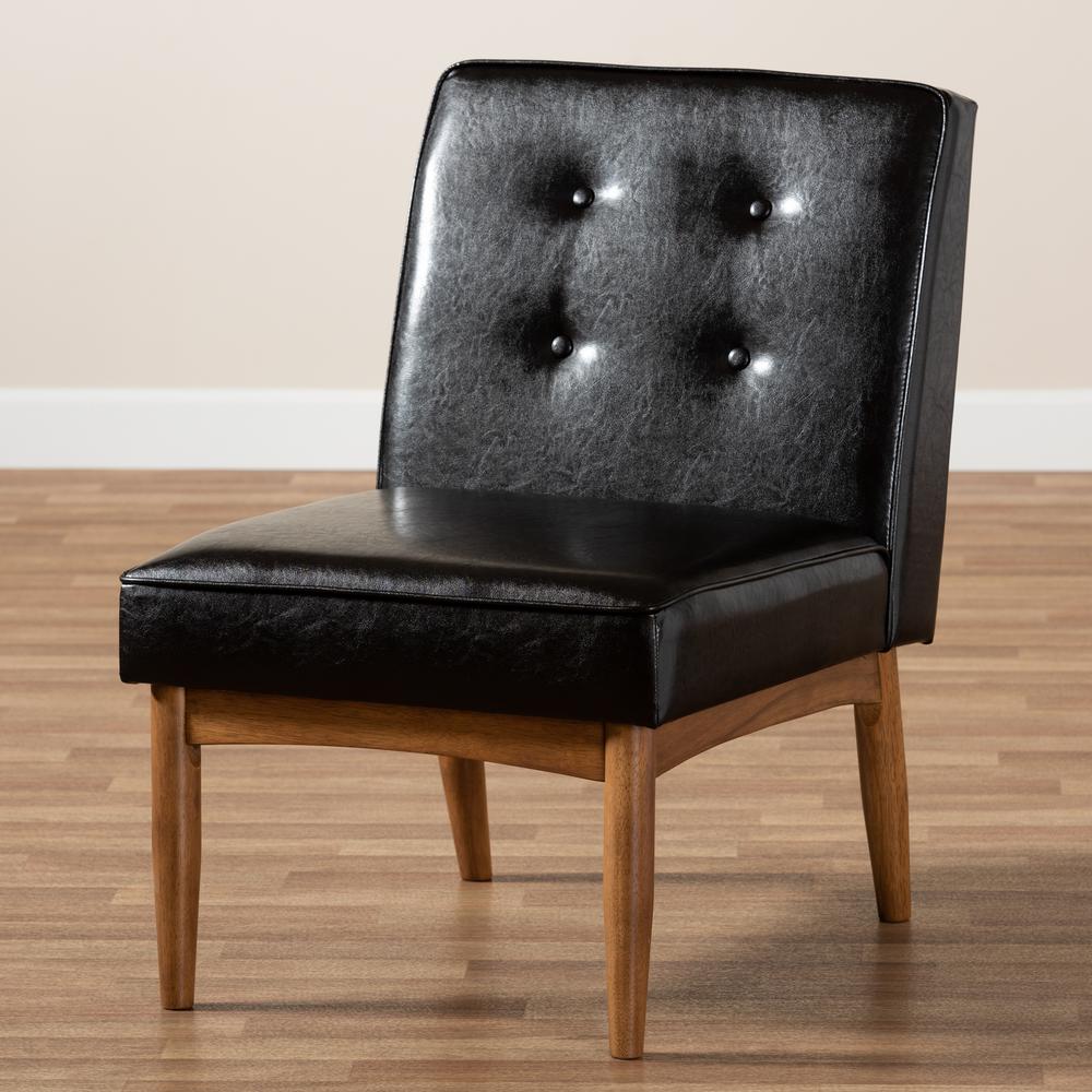 Arvid Mid-Century Modern Dark Brown Faux Leather Upholstered Wood Dining Chair. Picture 17