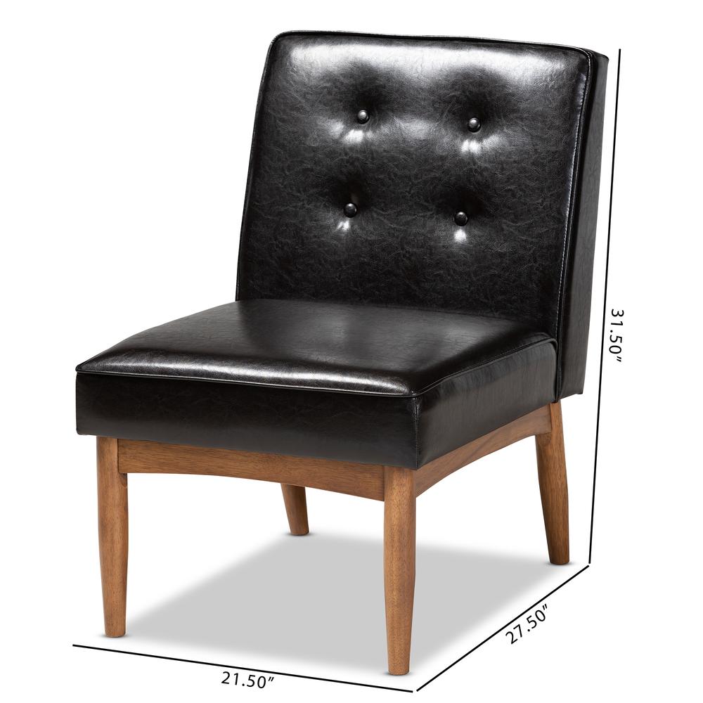 Arvid Mid-Century Modern Dark Brown Faux Leather Upholstered Wood Dining Chair. Picture 18