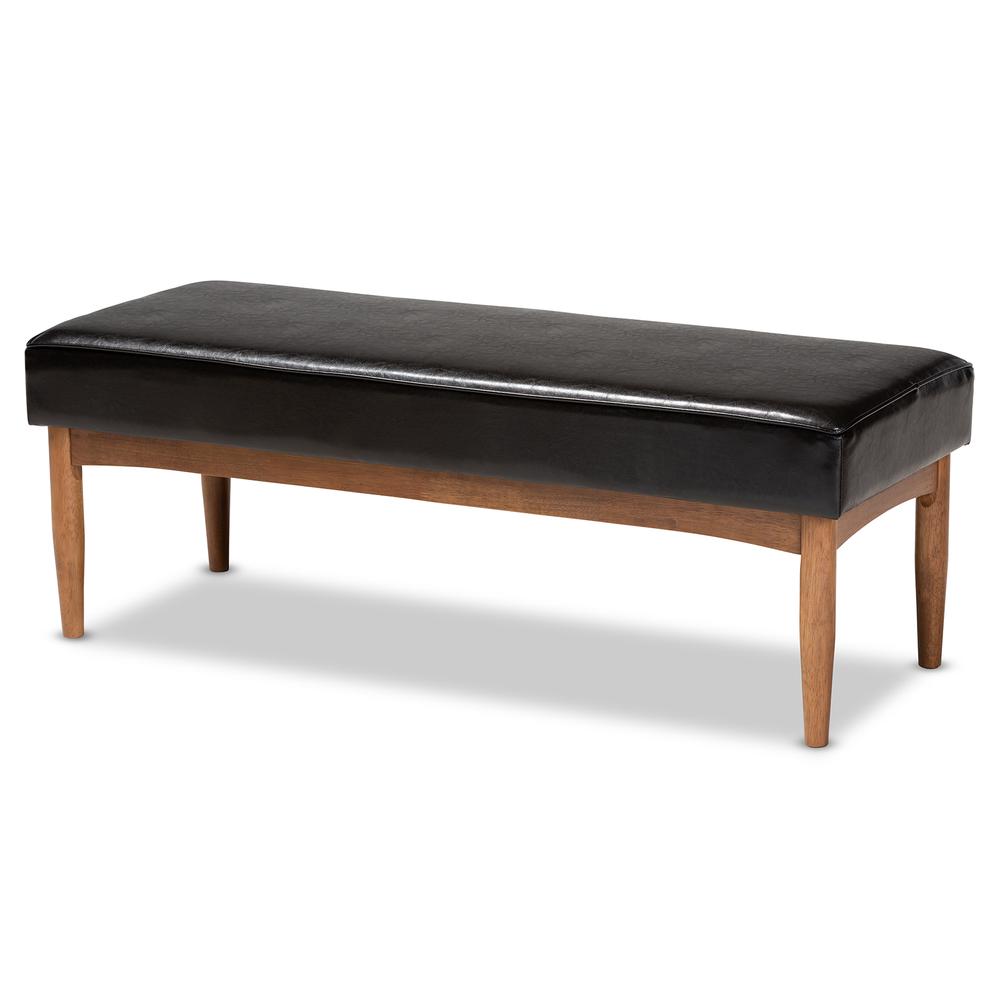 Arvid Mid-Century Modern Dark Brown Faux Leather Upholstered Wood Dining Bench. Picture 9