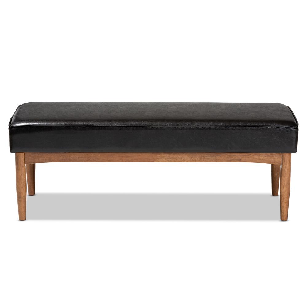 Arvid Mid-Century Modern Dark Brown Faux Leather Upholstered Wood Dining Bench. Picture 10