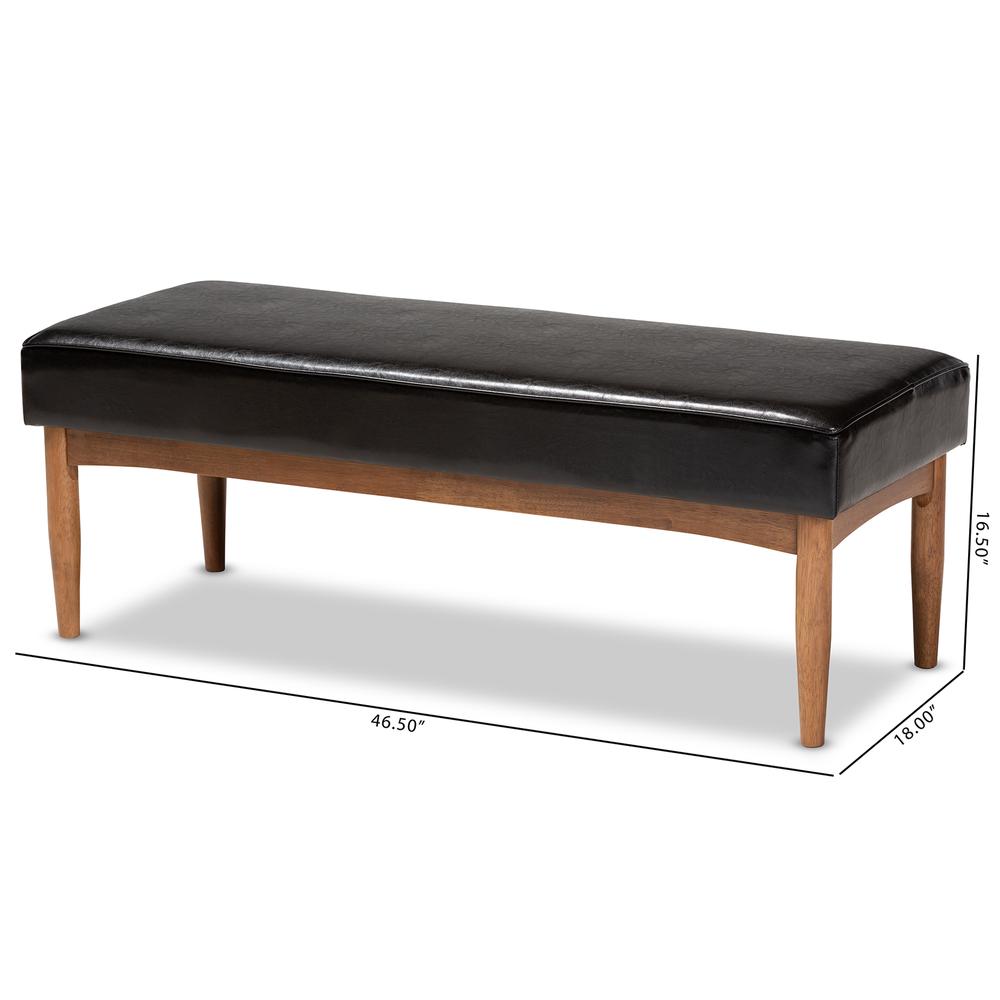 Arvid Mid-Century Modern Dark Brown Faux Leather Upholstered Wood Dining Bench. Picture 16