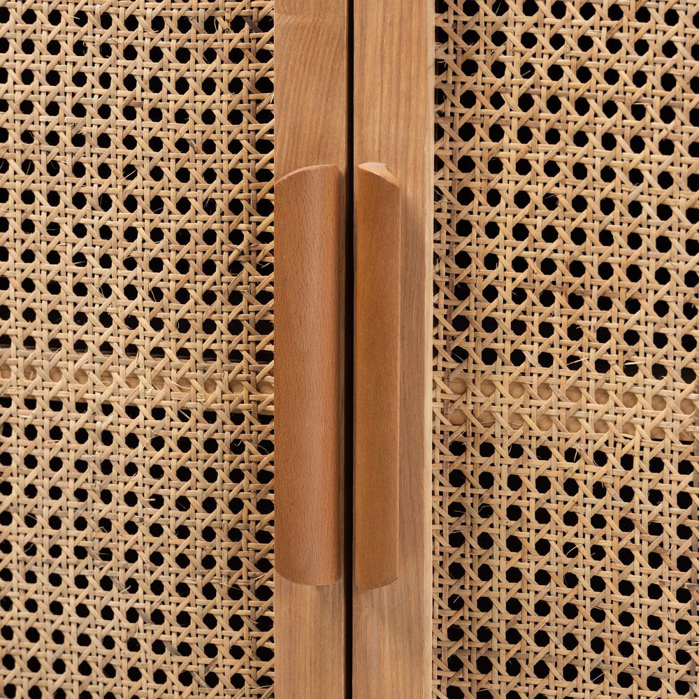 Medium Oak Finished Wood and Rattan 2-Door Accent Storage Cabinet. Picture 14