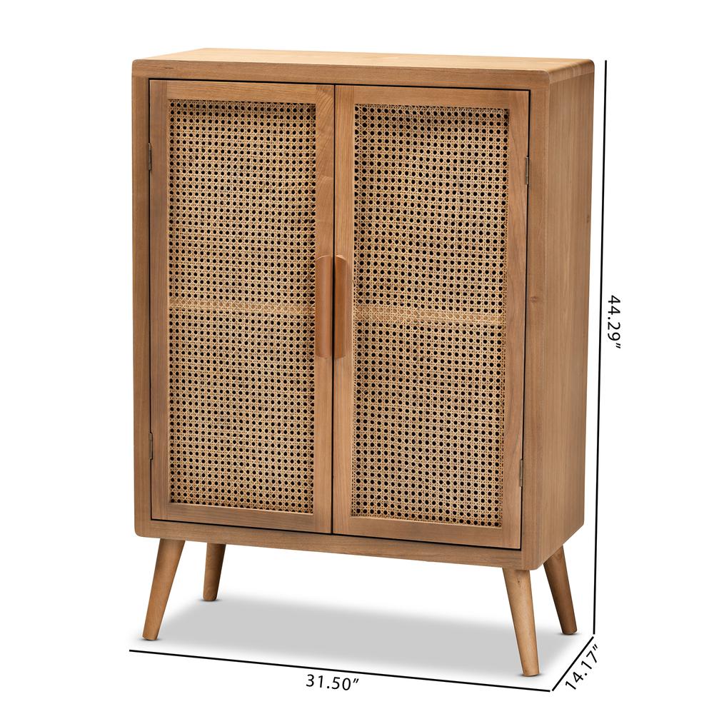 Medium Oak Finished Wood and Rattan 2-Door Accent Storage Cabinet. Picture 18
