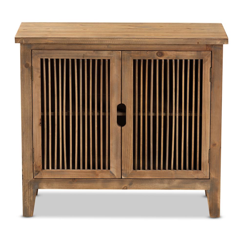 Transitional Medium Oak Finished 2-Door Wood Spindle Accent Storage Cabinet. Picture 12