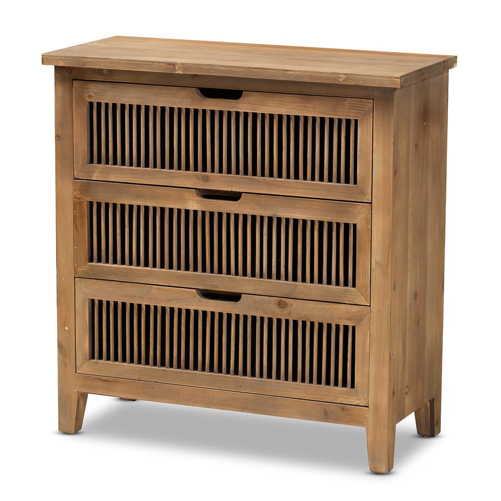 Transitional Medium Oak Finished 3-Drawer Wood Spindle Storage Cabinet. Picture 10