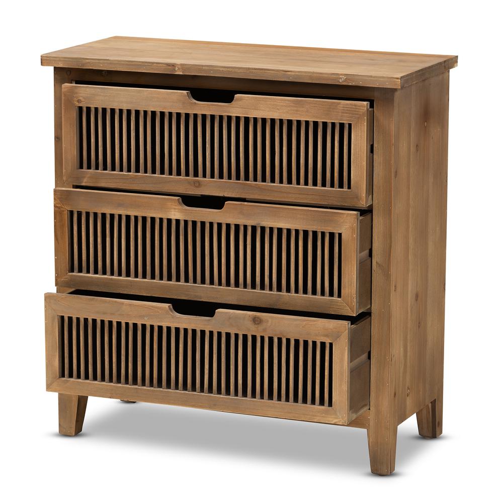 Transitional Medium Oak Finished 3-Drawer Wood Spindle Storage Cabinet. Picture 11