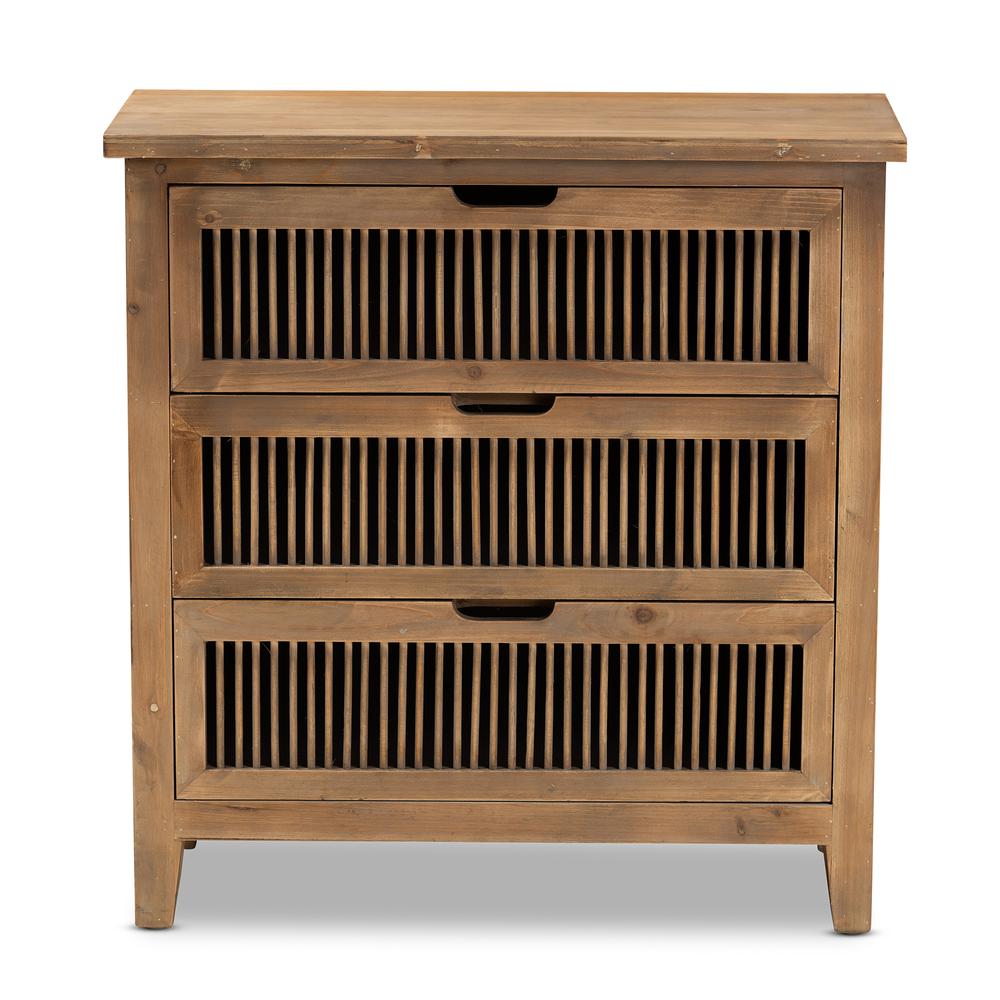 Transitional Medium Oak Finished 3-Drawer Wood Spindle Storage Cabinet. Picture 12