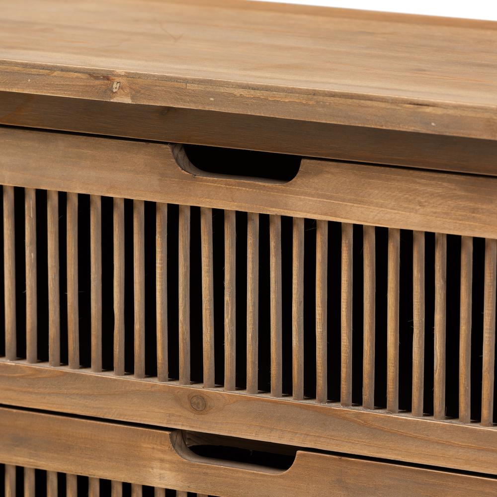 Transitional Medium Oak Finished 3-Drawer Wood Spindle Storage Cabinet. Picture 14