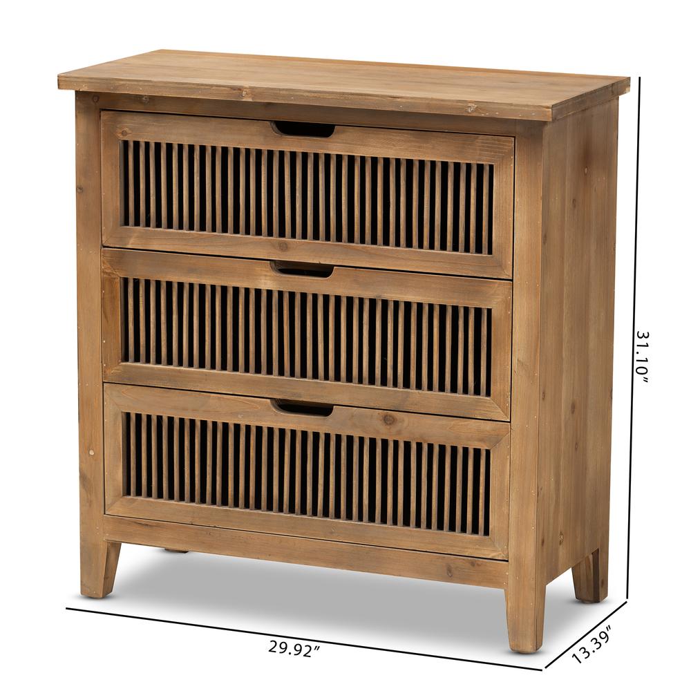 Transitional Medium Oak Finished 3-Drawer Wood Spindle Storage Cabinet. Picture 18