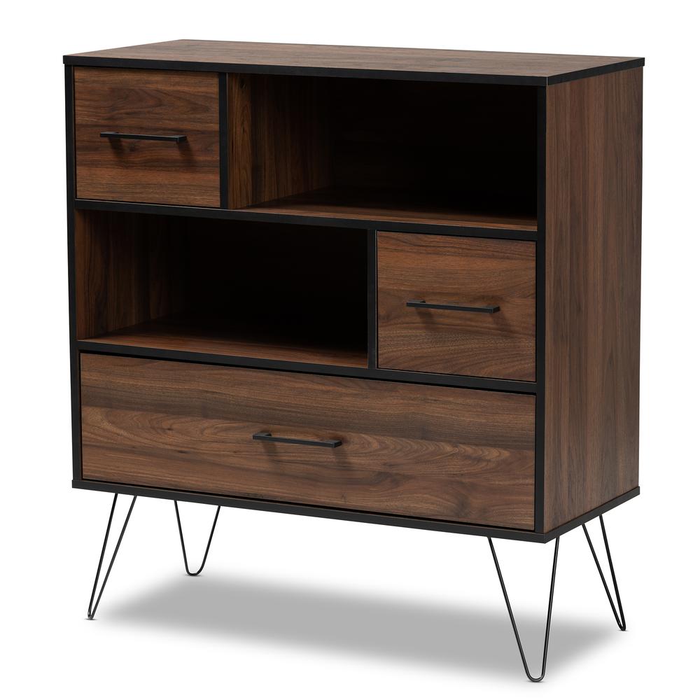 and Transitional Two-Tone Walnut Brown and Black Finished Wood 1-Drawer Bookcase. Picture 10