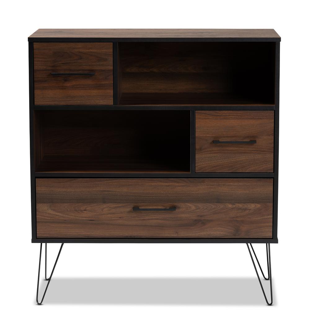 and Transitional Two-Tone Walnut Brown and Black Finished Wood 1-Drawer Bookcase. Picture 12