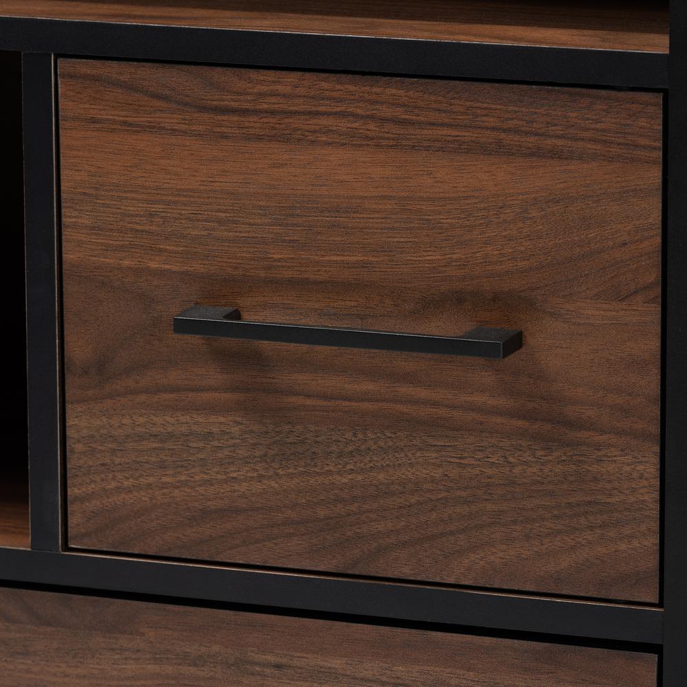 and Transitional Two-Tone Walnut Brown and Black Finished Wood 1-Drawer Bookcase. Picture 14