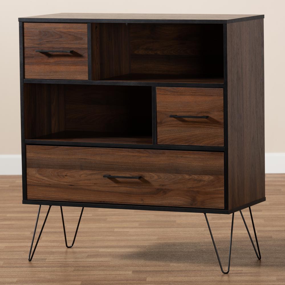 and Transitional Two-Tone Walnut Brown and Black Finished Wood 1-Drawer Bookcase. Picture 17