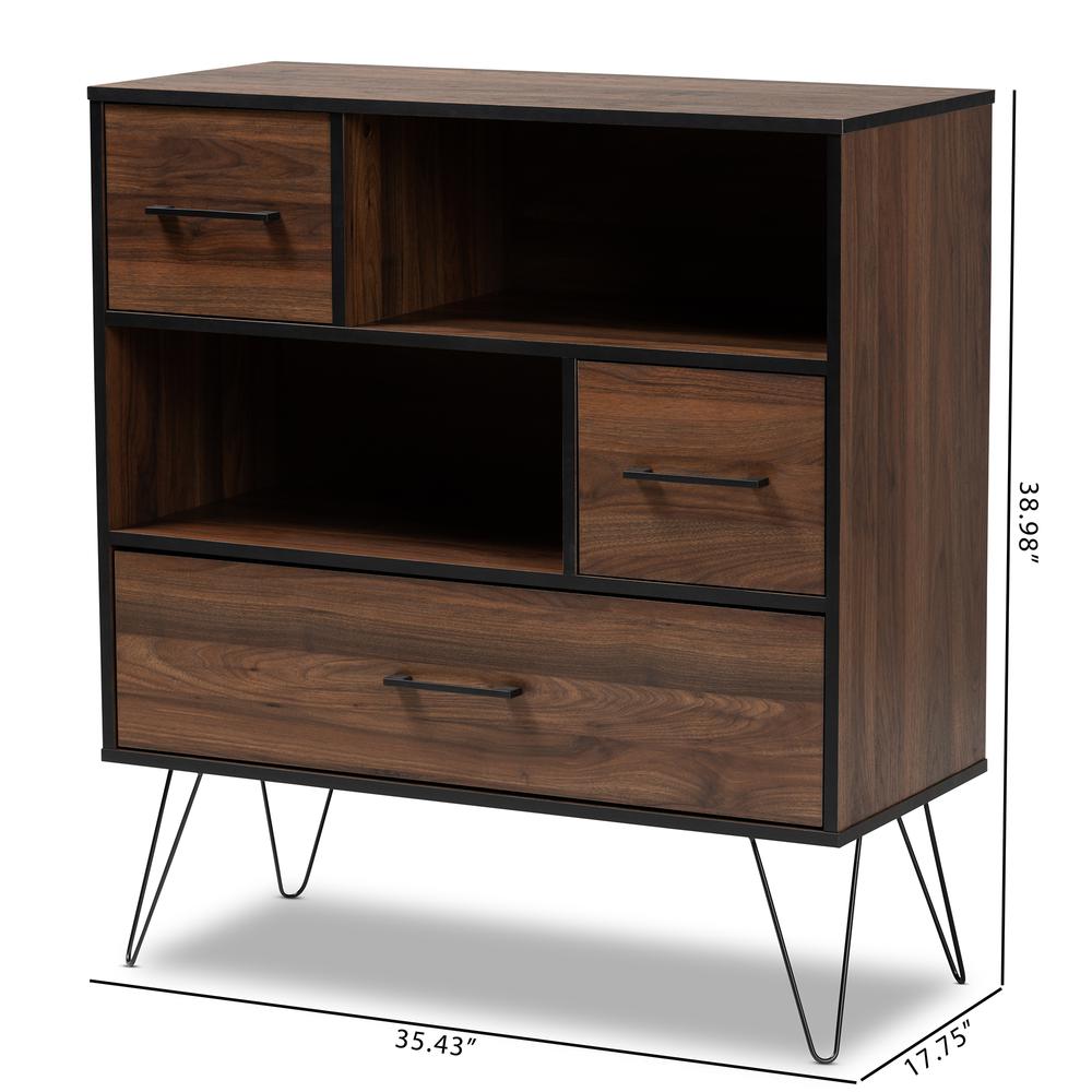 and Transitional Two-Tone Walnut Brown and Black Finished Wood 1-Drawer Bookcase. Picture 18
