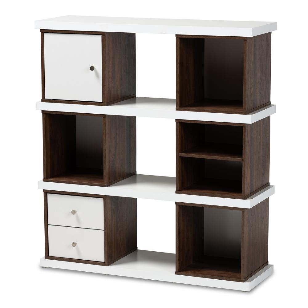 Two-Tone White and Walnut Brown Finished 2-Drawer Bookcase. Picture 9