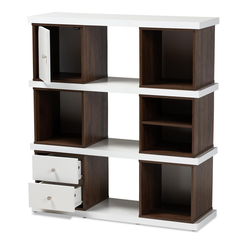 Two-Tone White and Walnut Brown Finished 2-Drawer Bookcase. Picture 10