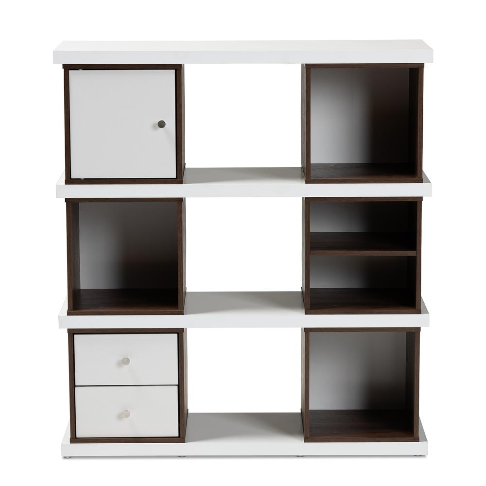 Two-Tone White and Walnut Brown Finished 2-Drawer Bookcase. Picture 11