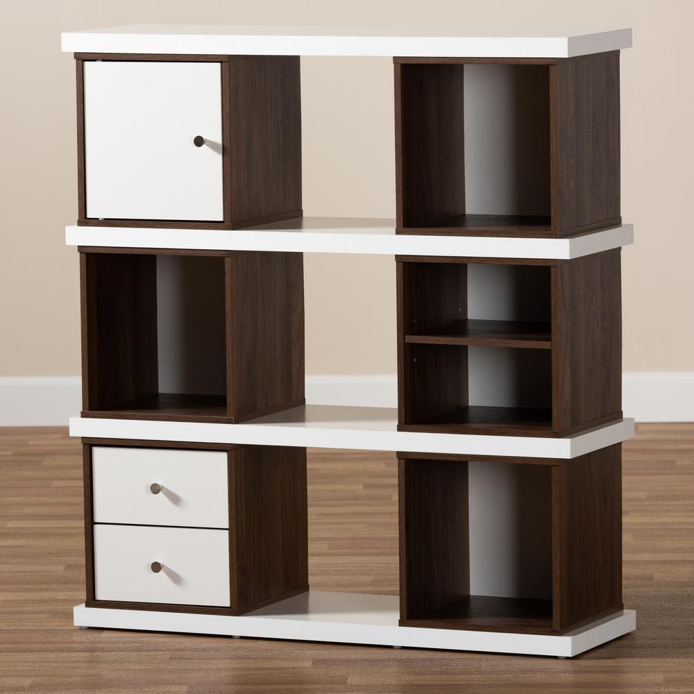 Two-Tone White and Walnut Brown Finished 2-Drawer Bookcase. Picture 15