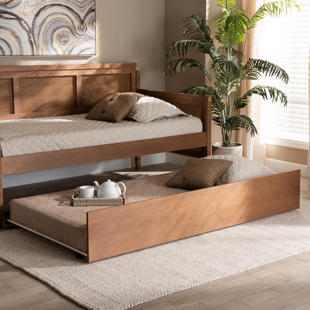 Baxton Studio Toveli Modern and Contemporary Ash Walnut Finished Twin Size Trundle Bed. Picture 5