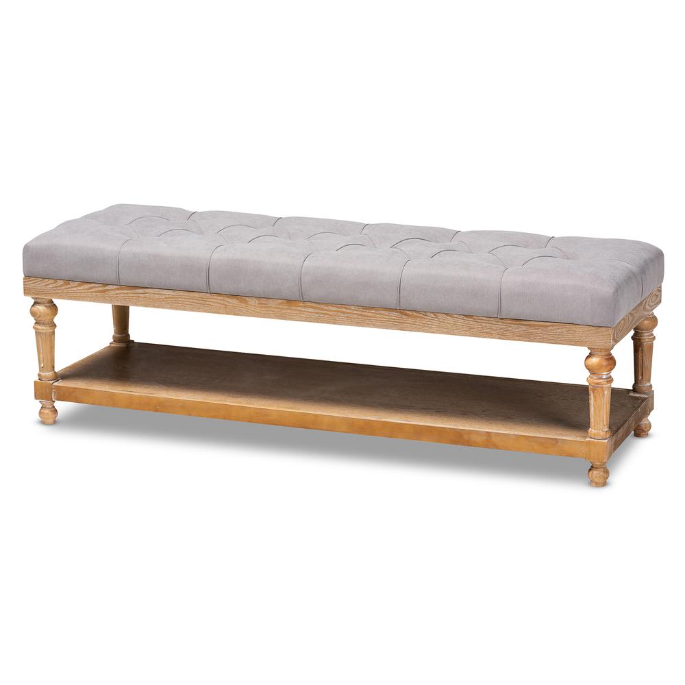 and Rustic Grey Linen Fabric Upholstered and Greywashed Wood Storage Bench. Picture 9