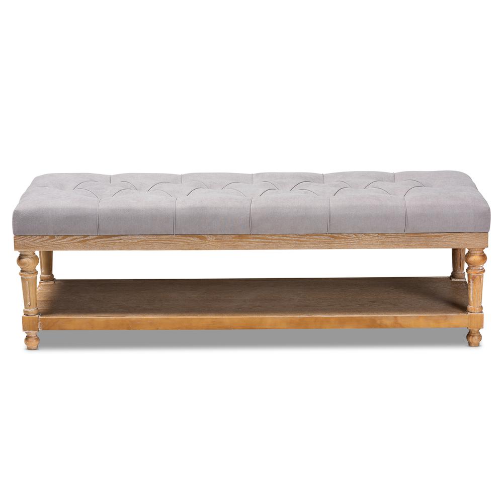 and Rustic Grey Linen Fabric Upholstered and Greywashed Wood Storage Bench. Picture 10