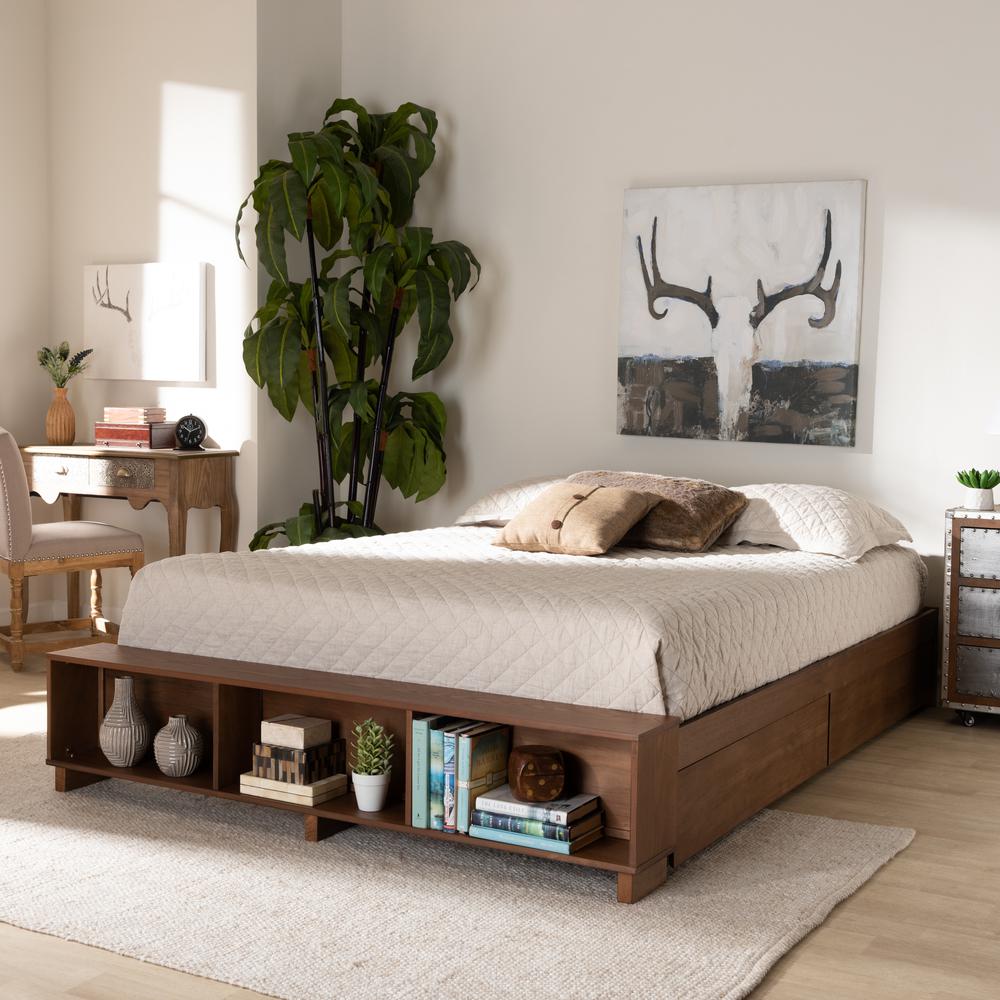 Brown Finished Wood Full Size Platform Bed with Built-In Shelves. Picture 21