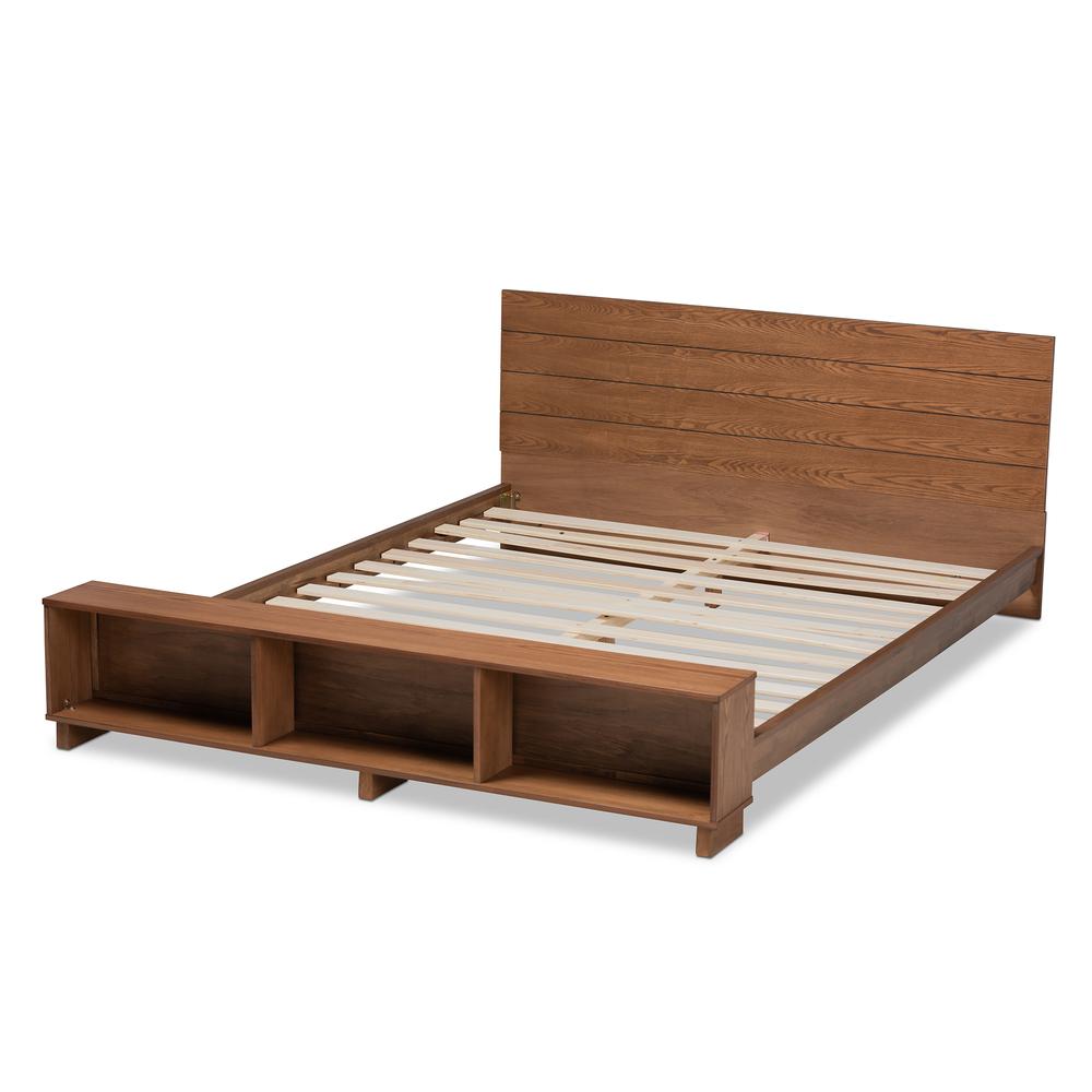 Baxton Studio Regina Modern Rustic Ash Walnut Brown Finished Wood Full Size Platform Storage Bed with BuiltIn Shelves. Picture 3