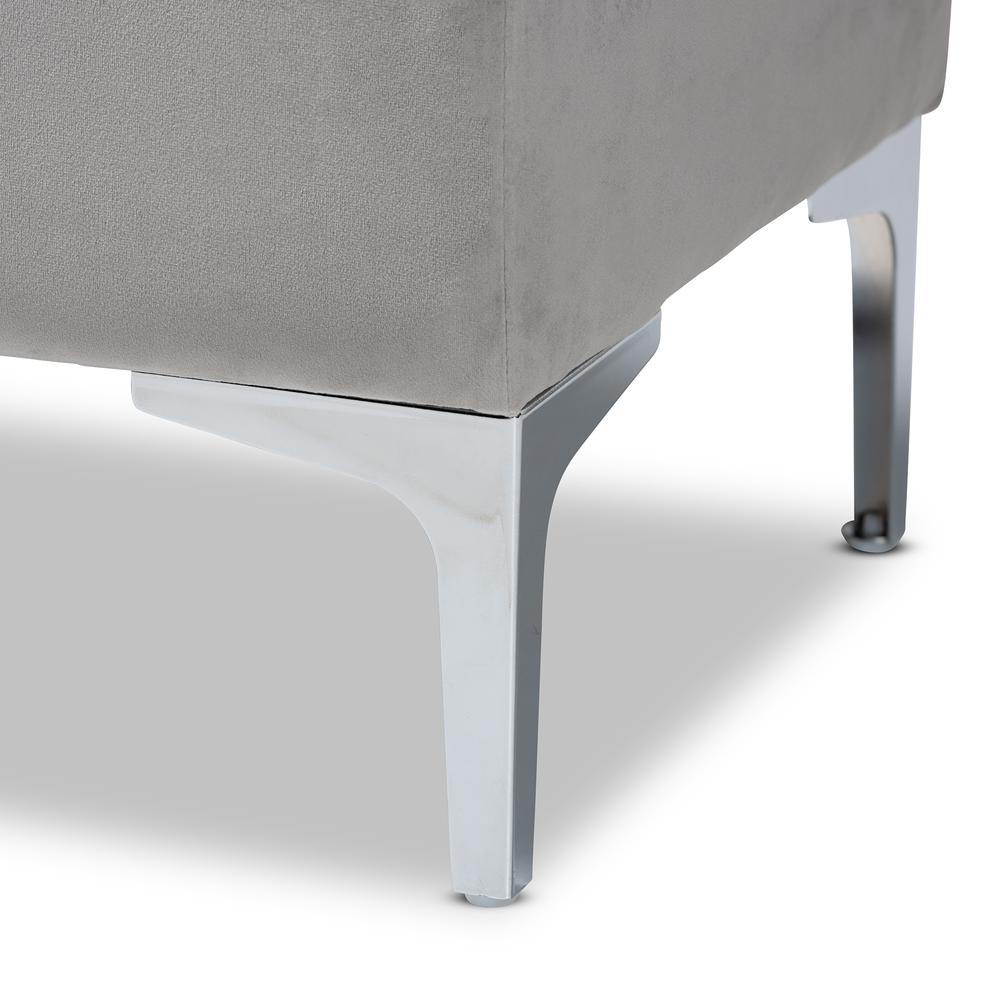 Transitional Grey Velvet Fabric Upholstered Silver Finished Storage Ottoman. Picture 18