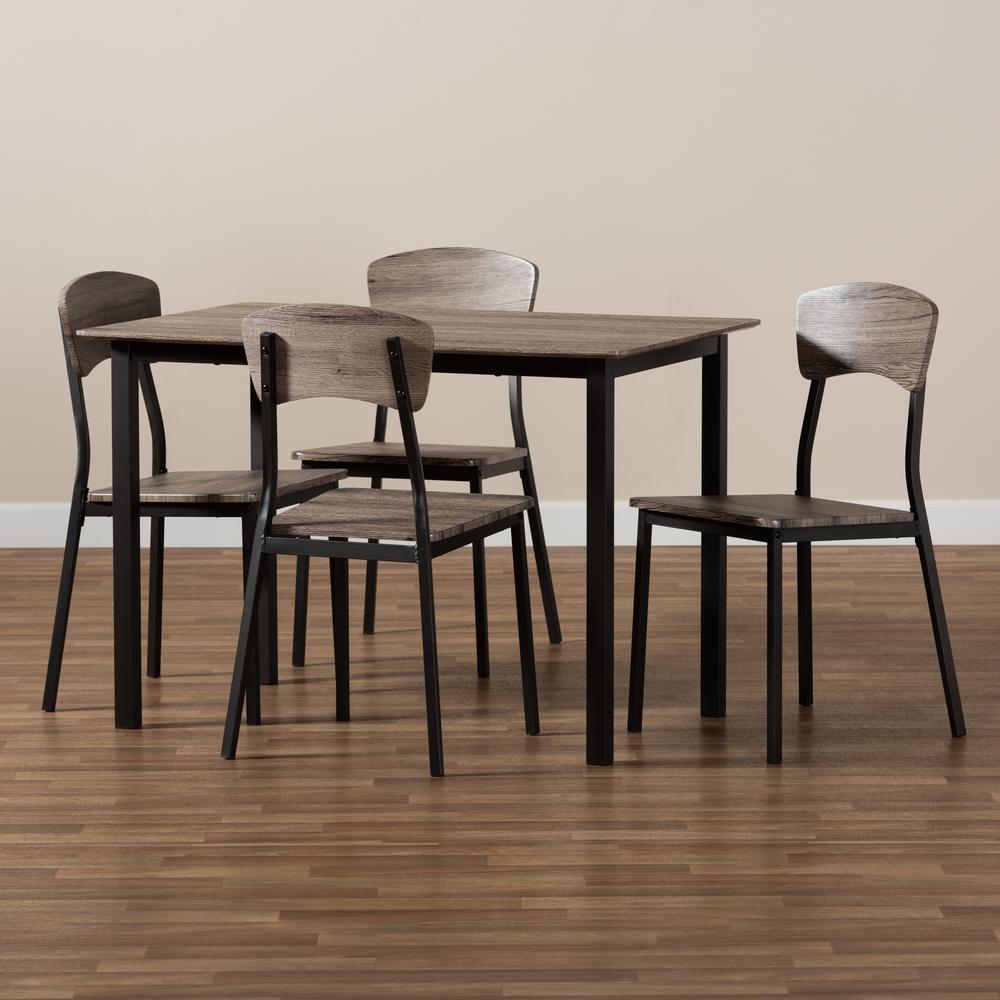 Industrial Black Metal and Rustic Oak Brown Finished Wood 5-Piece Dining Set. Picture 13