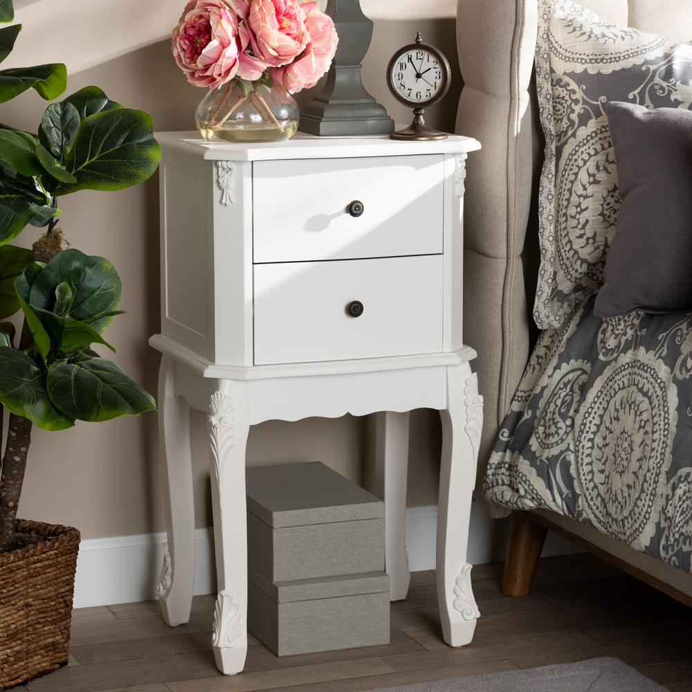 Sophia Classic and Traditional French White Finished Wood 2-Drawer Nightstand. Picture 8