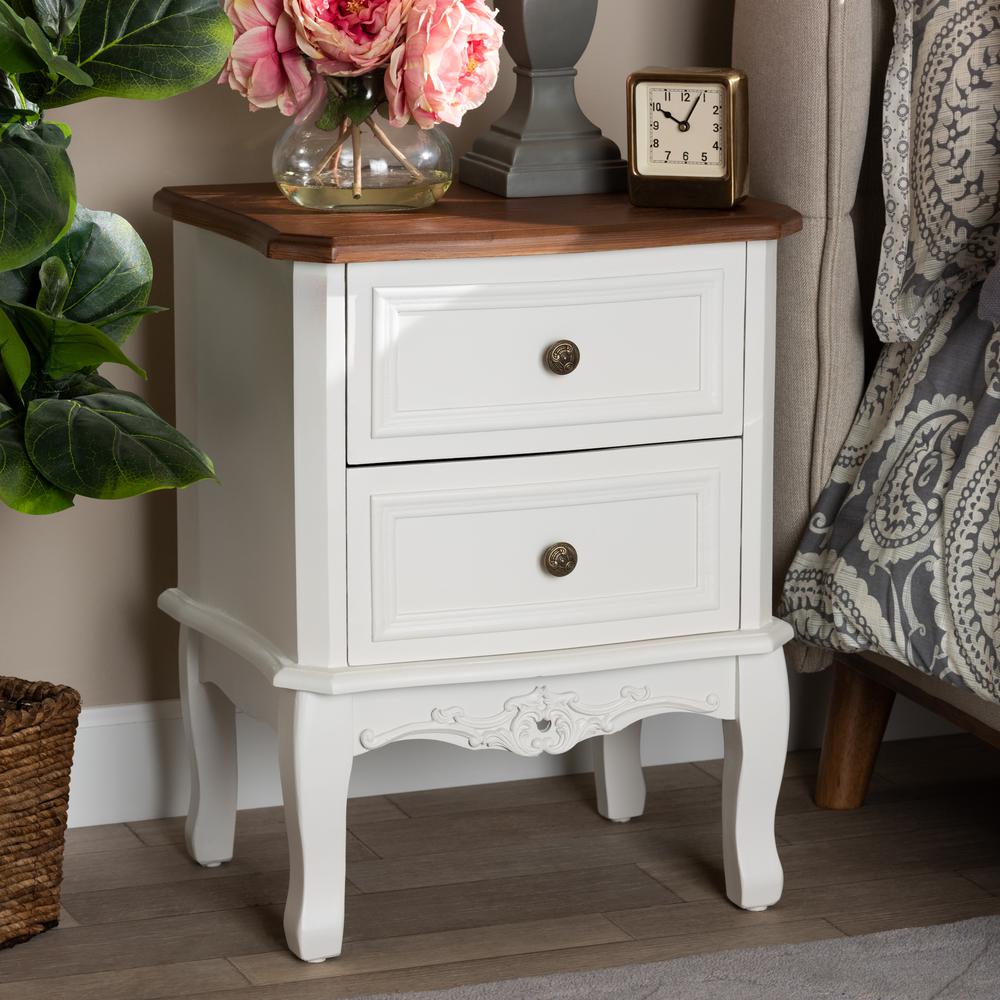 Darlene Classic and Traditional French White and Cherry Brown Finished Wood 2-Drawer Nightstand. Picture 7