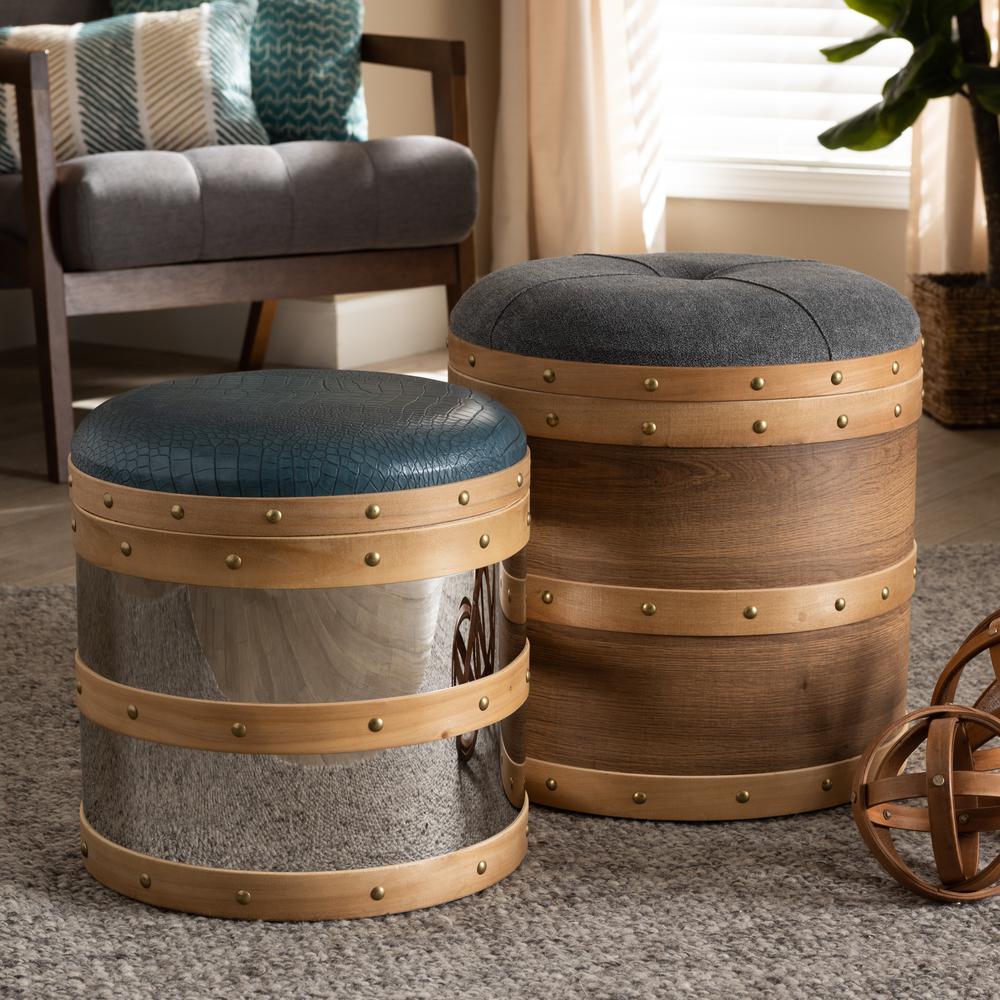Leather Upholstered 2-Piece Wood and Metal Storage Ottoman Set. Picture 11