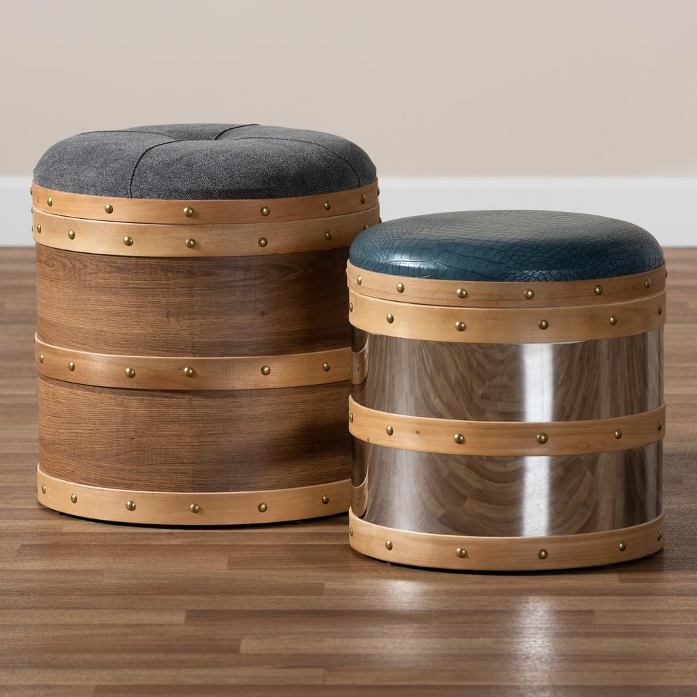 Leather Upholstered 2-Piece Wood and Metal Storage Ottoman Set. Picture 13