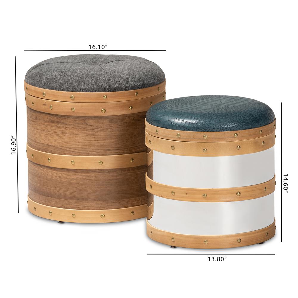 Leather Upholstered 2-Piece Wood and Metal Storage Ottoman Set. Picture 14