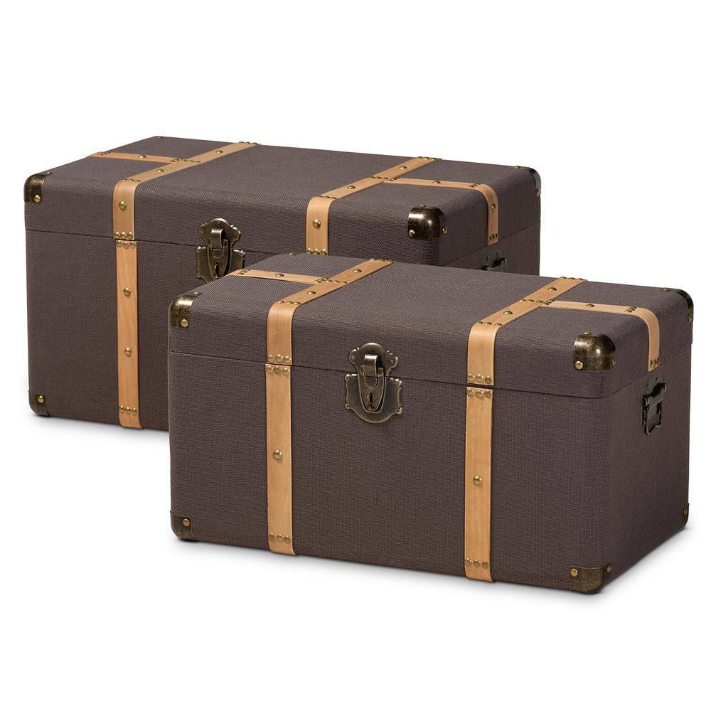 Oak Brown Finished 2-Piece Storage Trunk Set. Picture 9