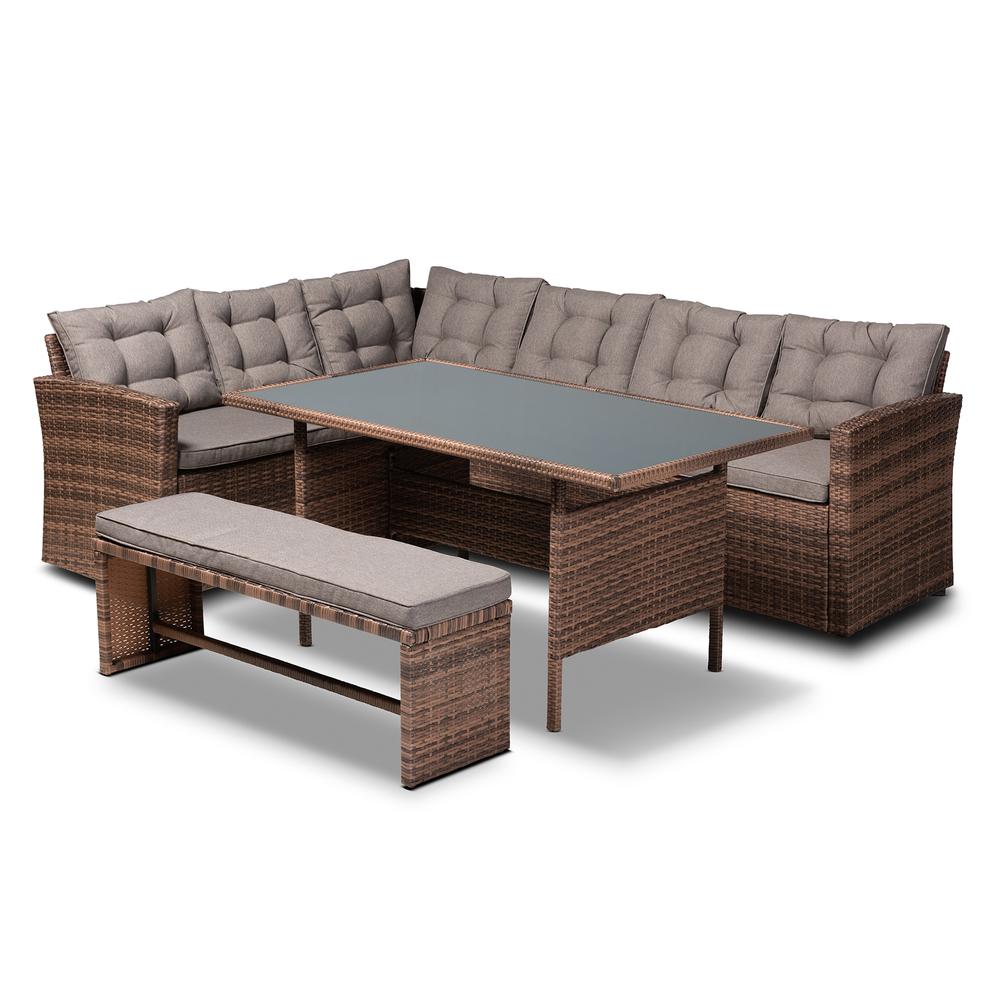 Brown Finished 4-Piece Woven Rattan Outdoor Patio Set. Picture 10