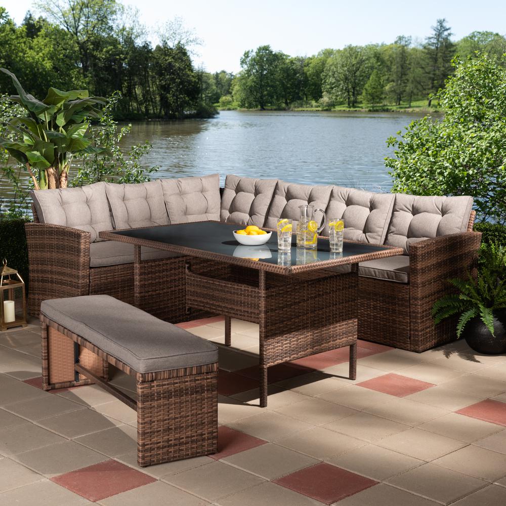 Brown Finished 4-Piece Woven Rattan Outdoor Patio Set. Picture 16