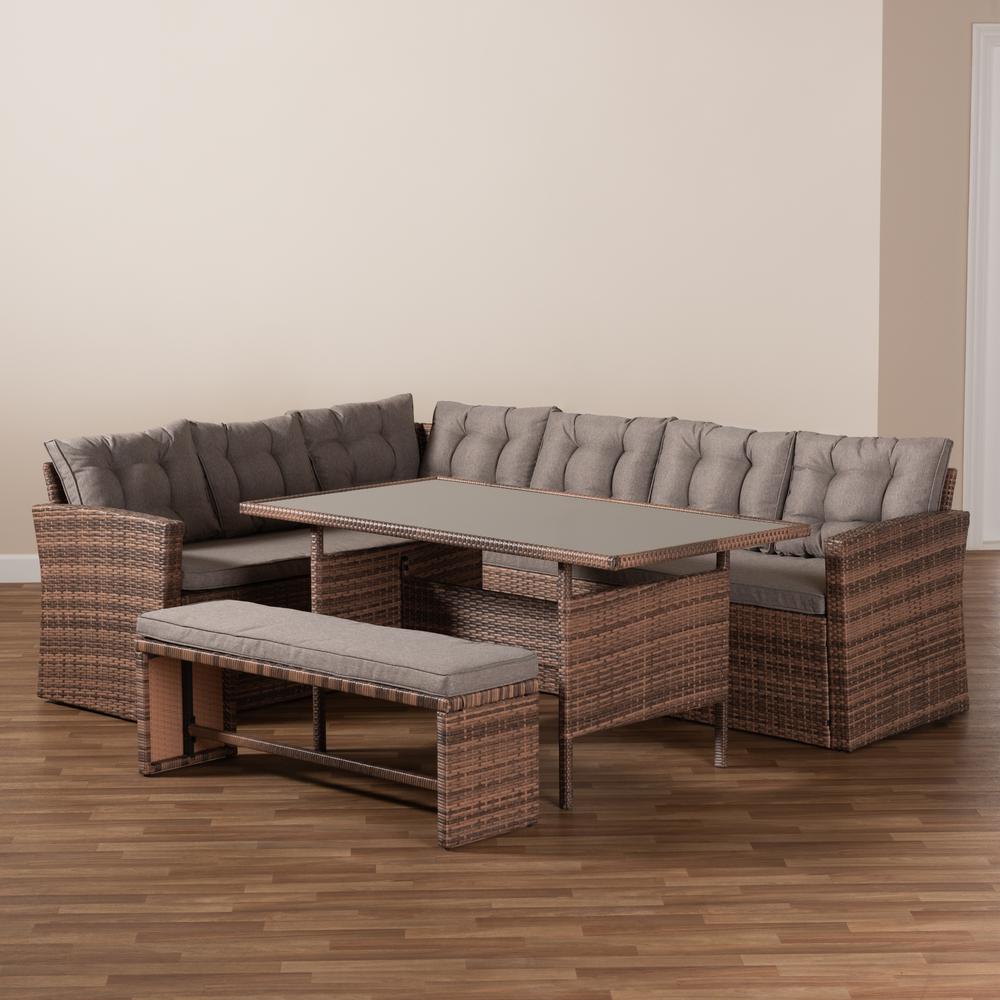 Brown Finished 4-Piece Woven Rattan Outdoor Patio Set. Picture 17