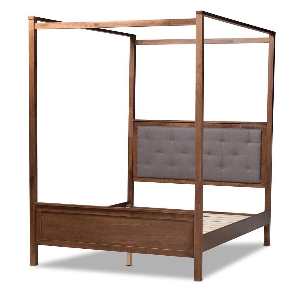 Natasha Modern and Contemporary Grey Fabric Upholstered and Walnut Brown Finished Wood King Size Platform Canopy Bed. Picture 2