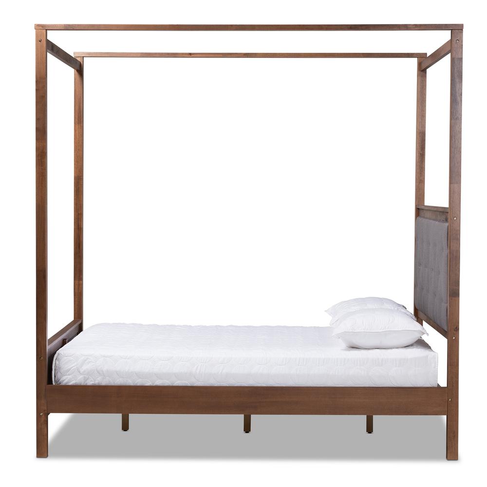 Natasha Modern and Contemporary Grey Fabric Upholstered and Walnut Brown Finished Wood King Size Platform Canopy Bed. Picture 4