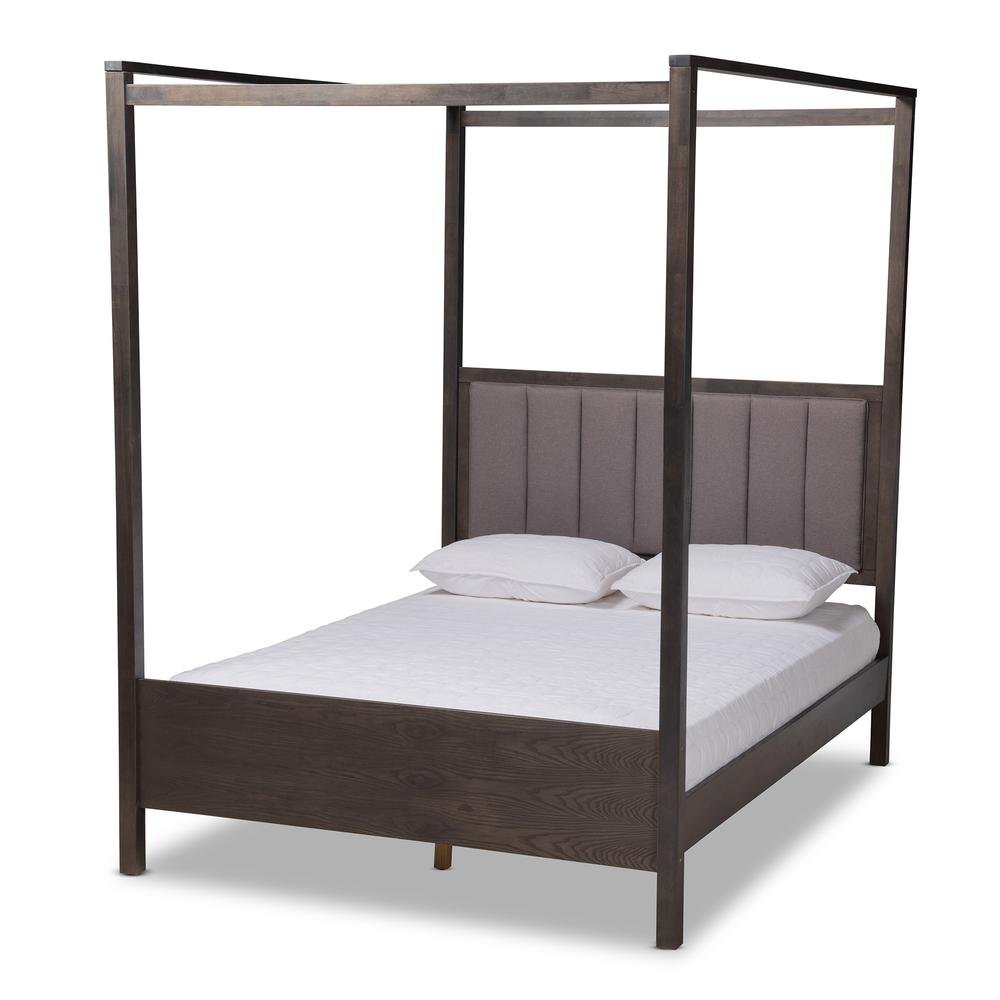 Dark Grey Oak Finished Wood Queen Size Platform Canopy Bed. Picture 10