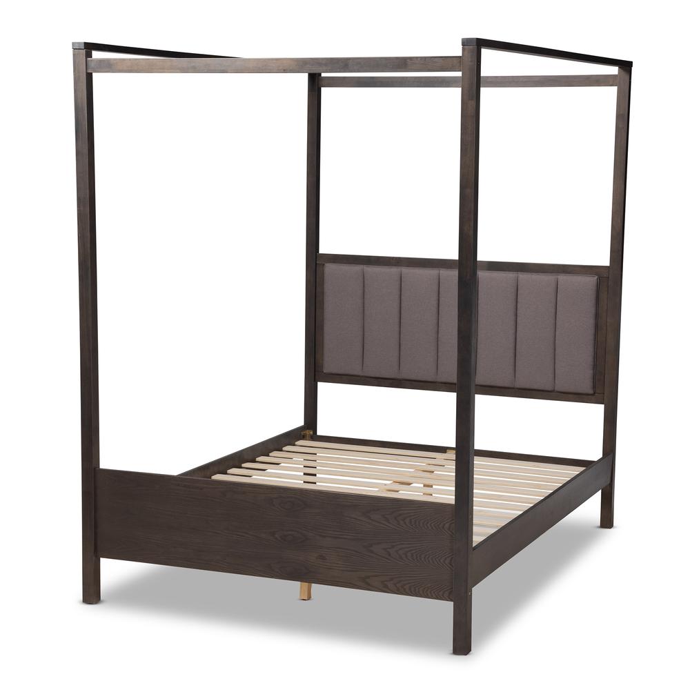 Dark Grey Oak Finished Wood Queen Size Platform Canopy Bed. Picture 12