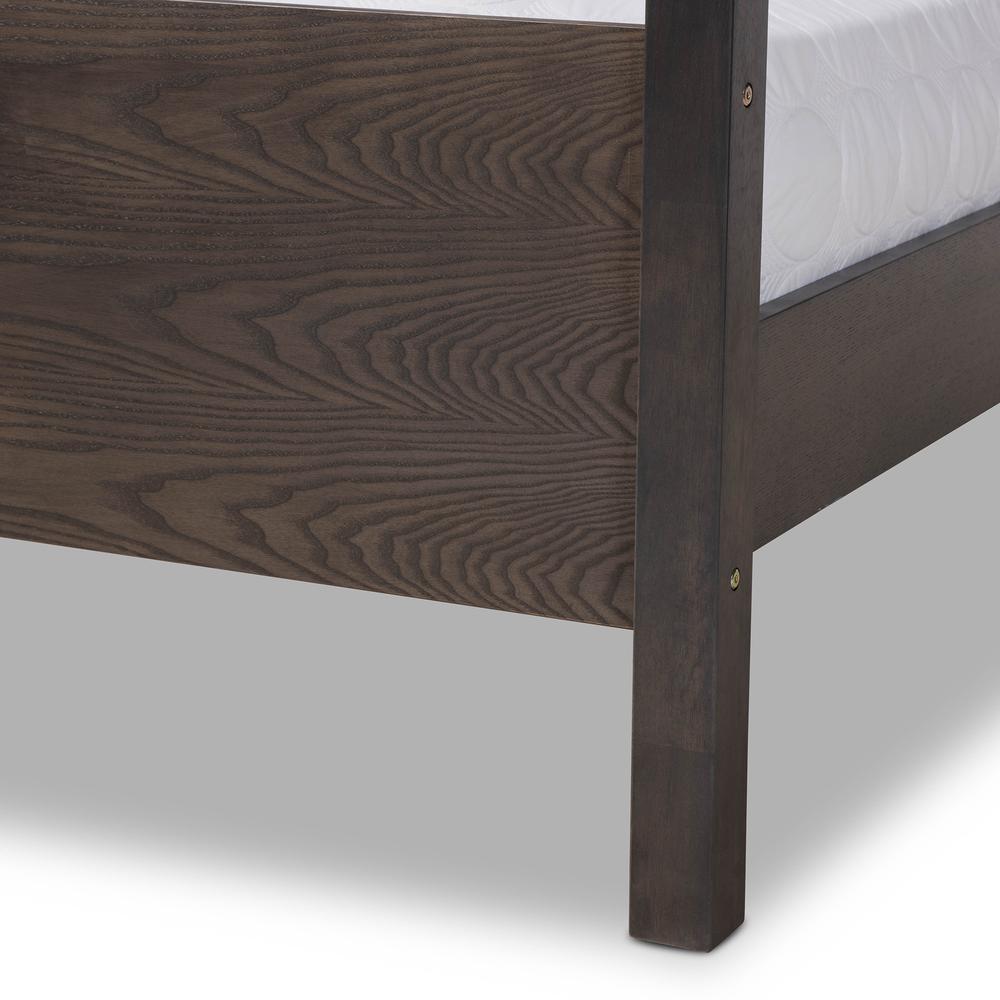 Dark Grey Oak Finished Wood Queen Size Platform Canopy Bed. Picture 14