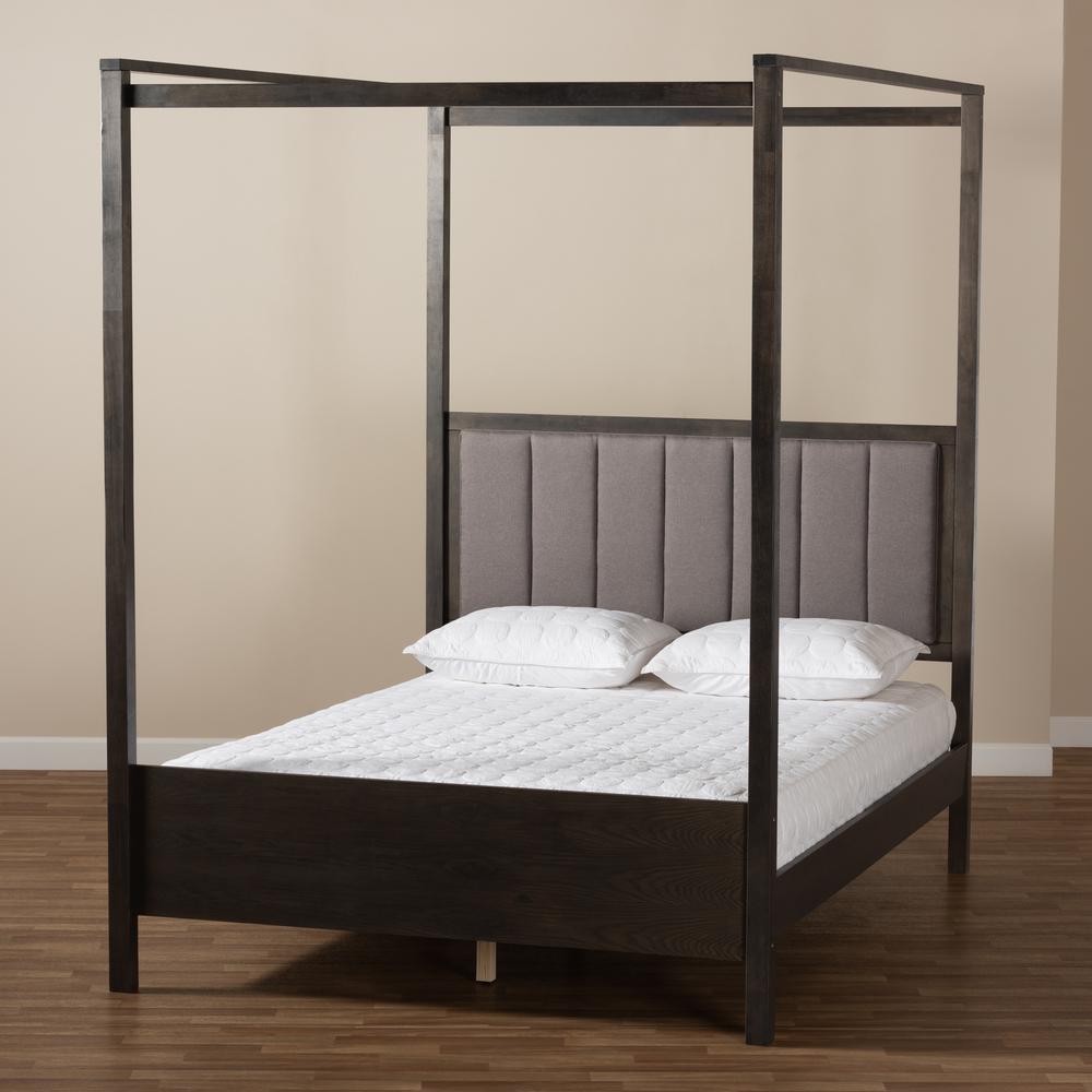 Dark Grey Oak Finished Wood Queen Size Platform Canopy Bed. Picture 16