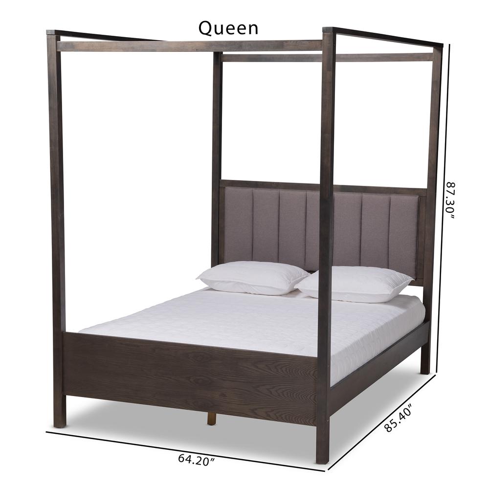 Dark Grey Oak Finished Wood Queen Size Platform Canopy Bed. Picture 17