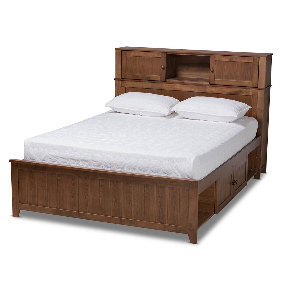 Transitional Walnut Brown Finished Wood Queen Size Platform Storage Bed. Picture 13