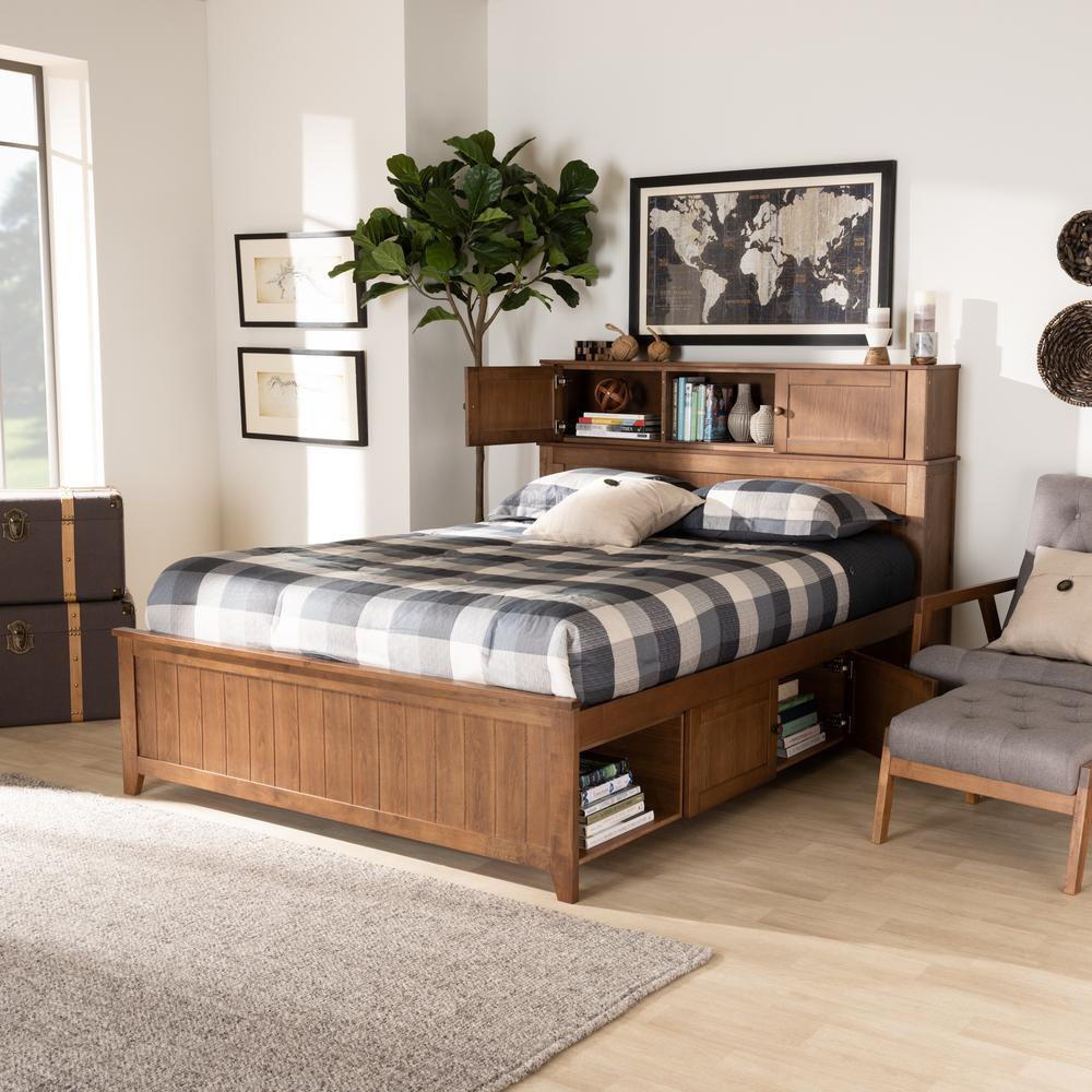 Transitional Walnut Brown Finished Wood Queen Size Platform Storage Bed. Picture 22