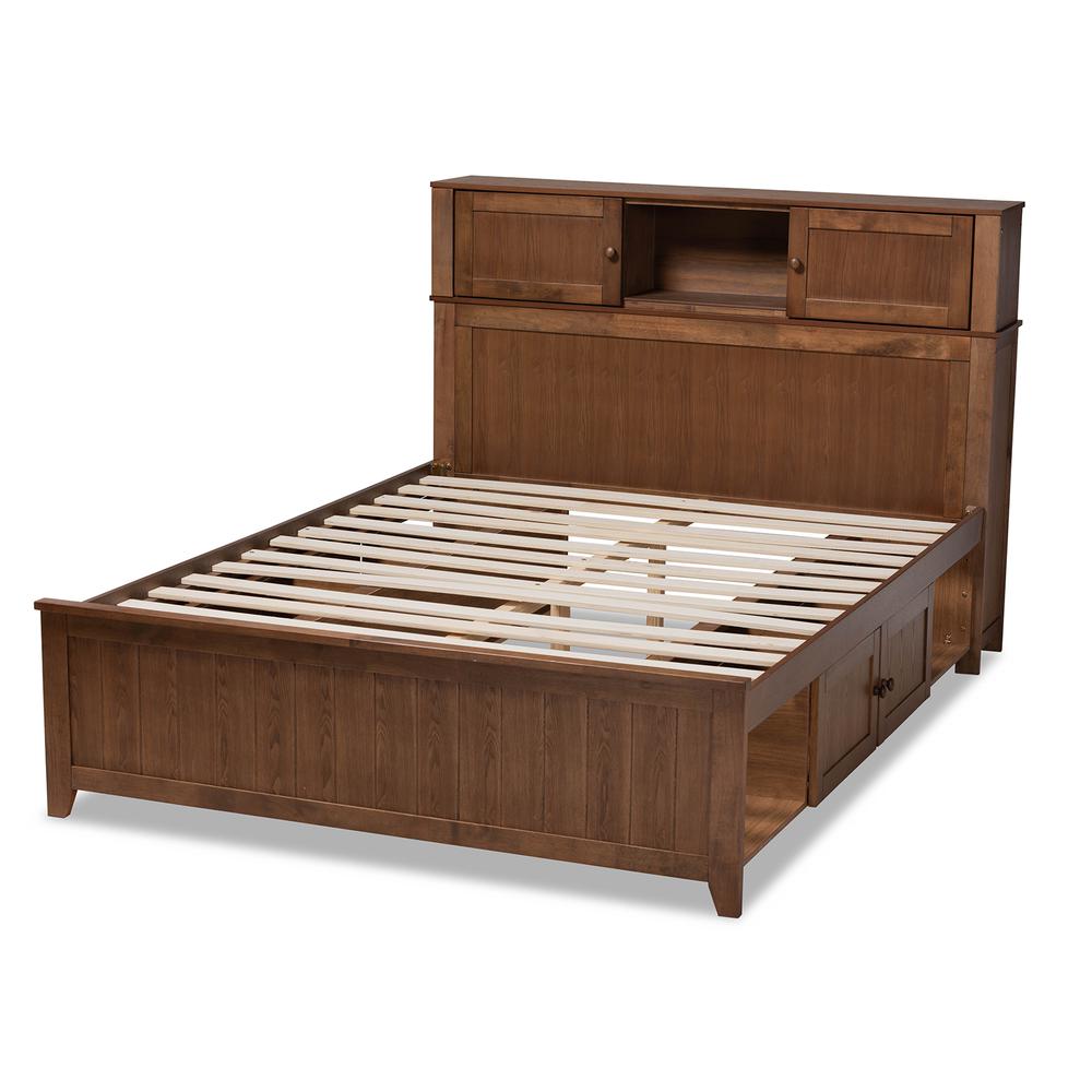 Transitional Walnut Brown Finished Wood Queen Size Platform Storage Bed. Picture 16