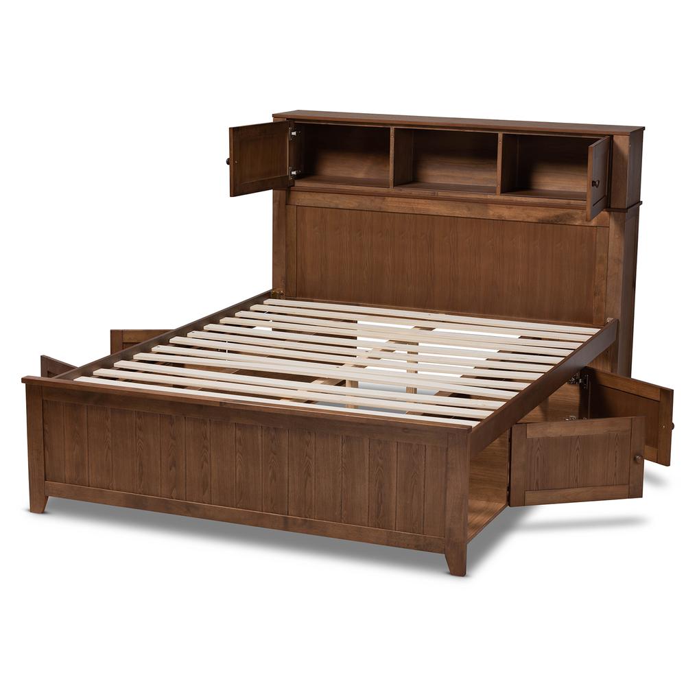 Transitional Walnut Brown Finished Wood Queen Size Platform Storage Bed. Picture 17