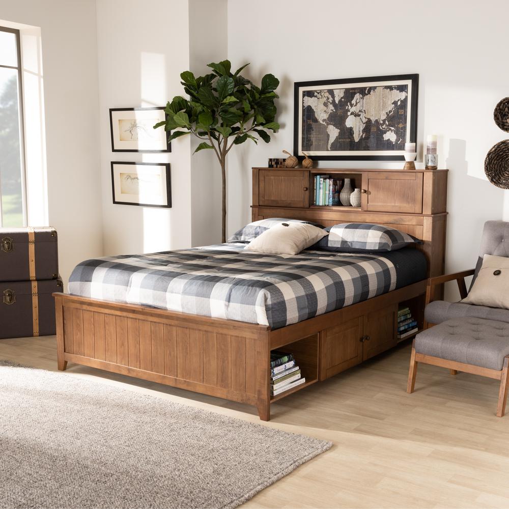 Transitional Walnut Brown Finished Wood Queen Size Platform Storage Bed. Picture 21